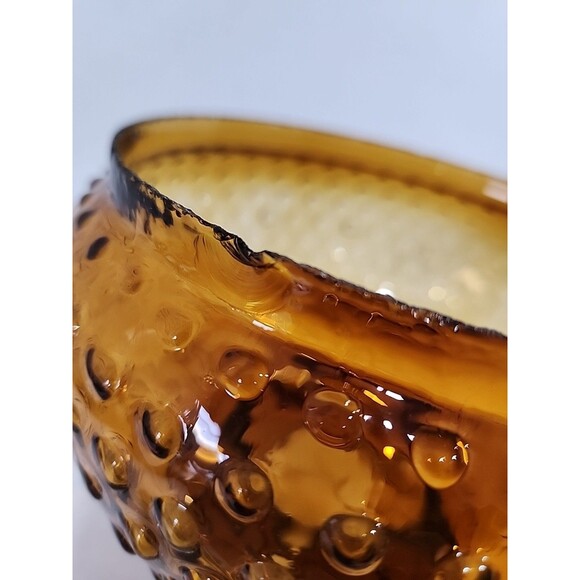 Vintage Amber Glass Hobnail Lamp Shade Globe Ruffled Top Replacement 6 7/8" Base - Picture 10 of 11
